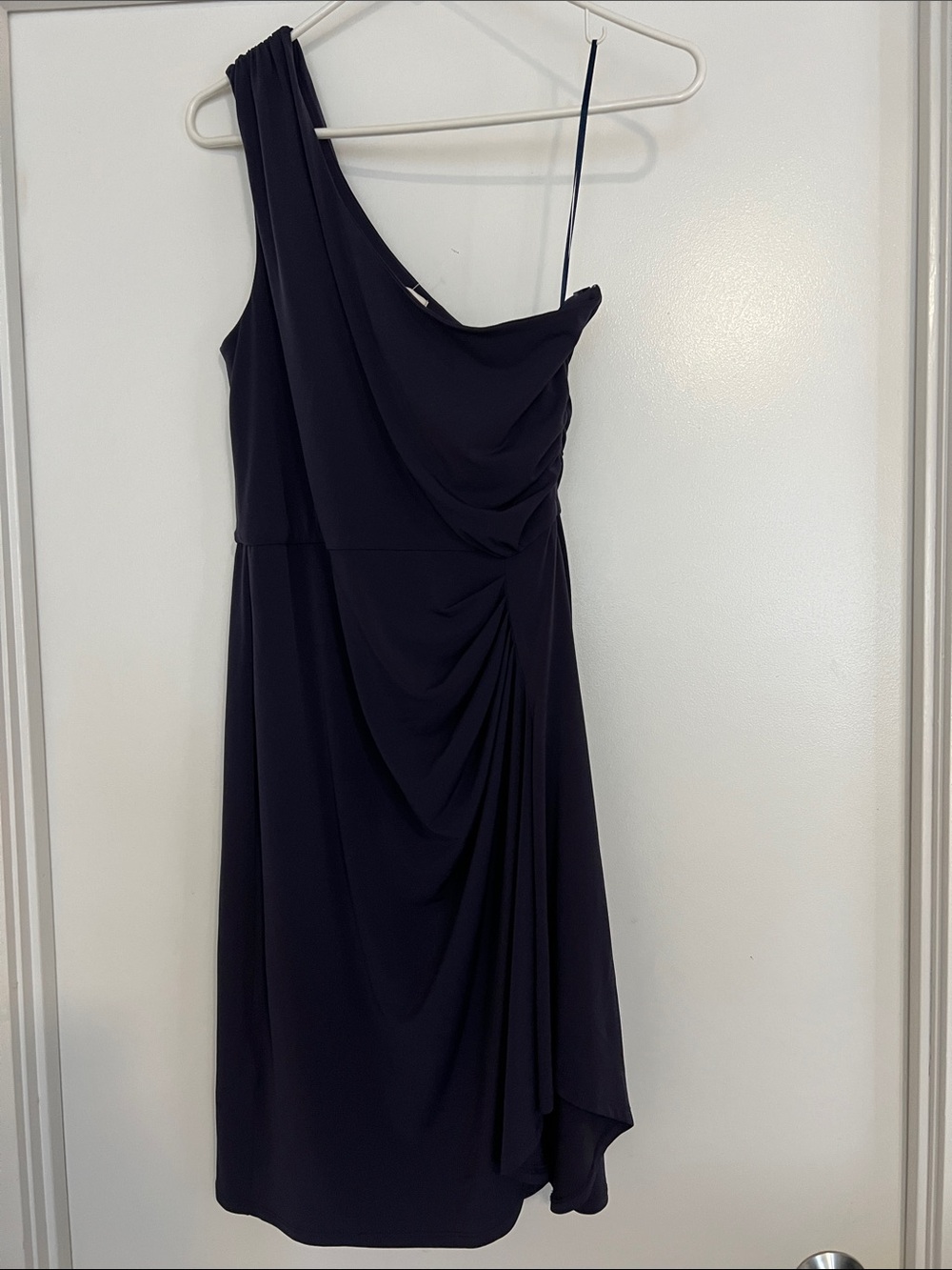 Max & Cleo One-Shoulder Navy Cocktail Dress with Draped Detail